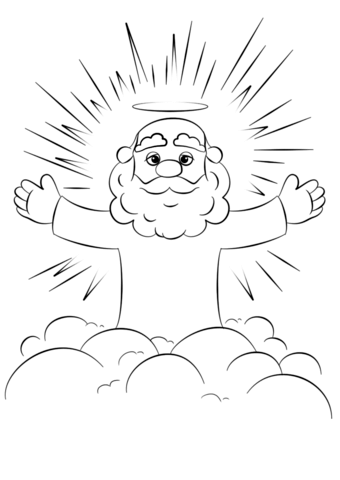 Cartoon God On A Cloud Coloring Page